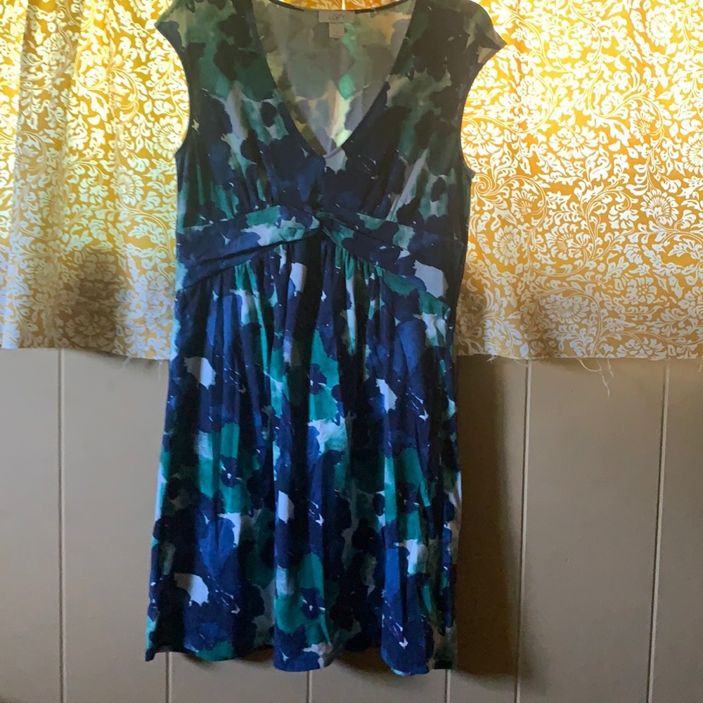 Ann Taylor Loft Blue Green Floral Abstract Dress